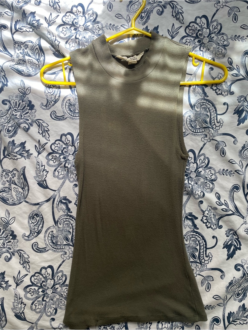 Urban Heritage Olive Sleeveless Ribbed Mock Neck Tank